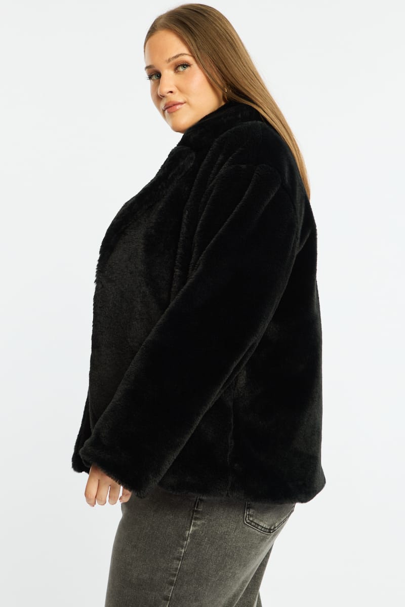 Black Faux Fur Jacket Long Sleeve for YouandAll Fashion