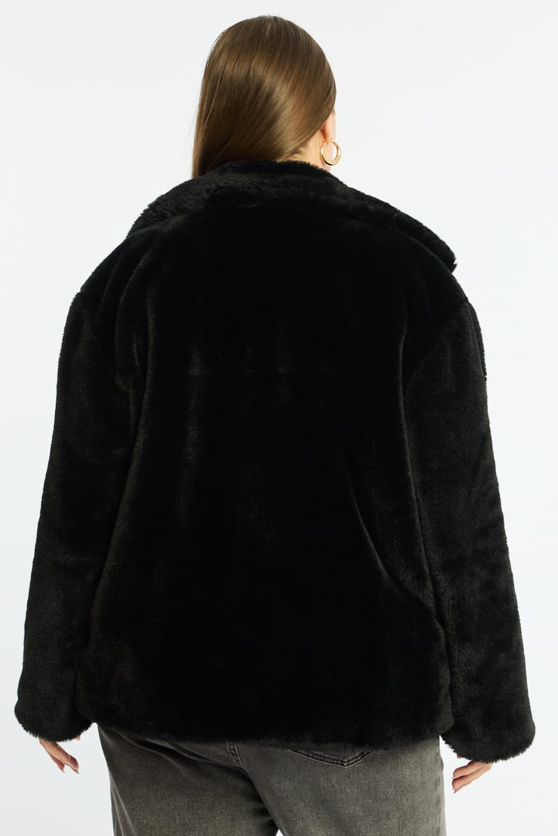 Black Faux Fur Jacket Long Sleeve for YouandAll Fashion
