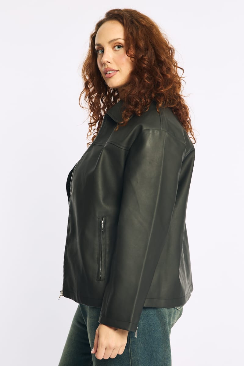 Black Oversized Pu Jacket for YouandAll Fashion
