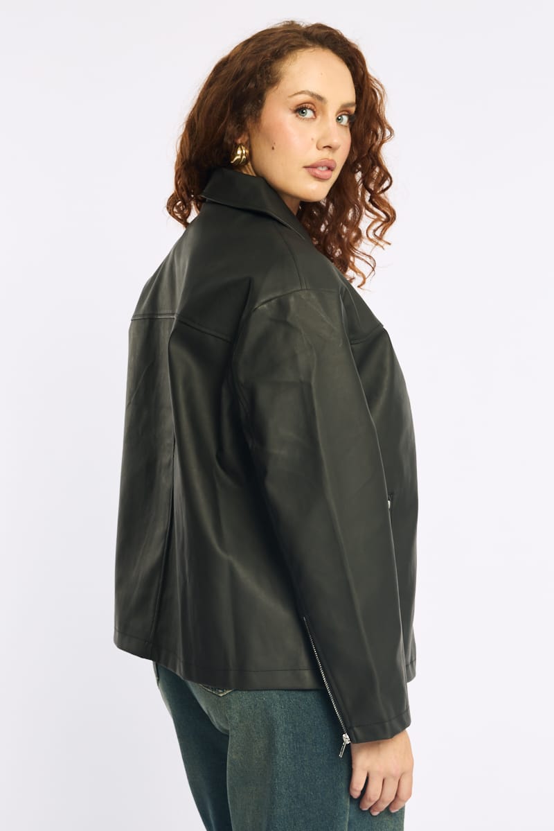 Black Oversized Pu Jacket for YouandAll Fashion