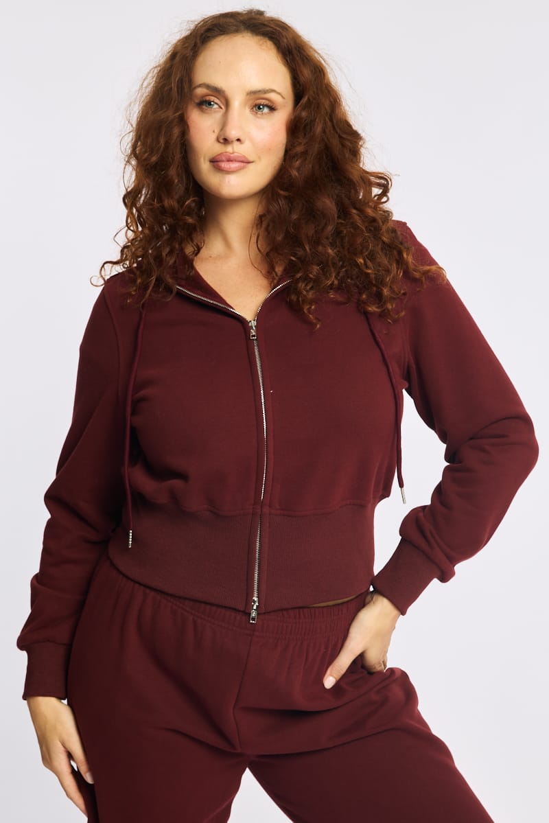 Red Zip Hoodie Long Sleeve for YouandAll Fashion