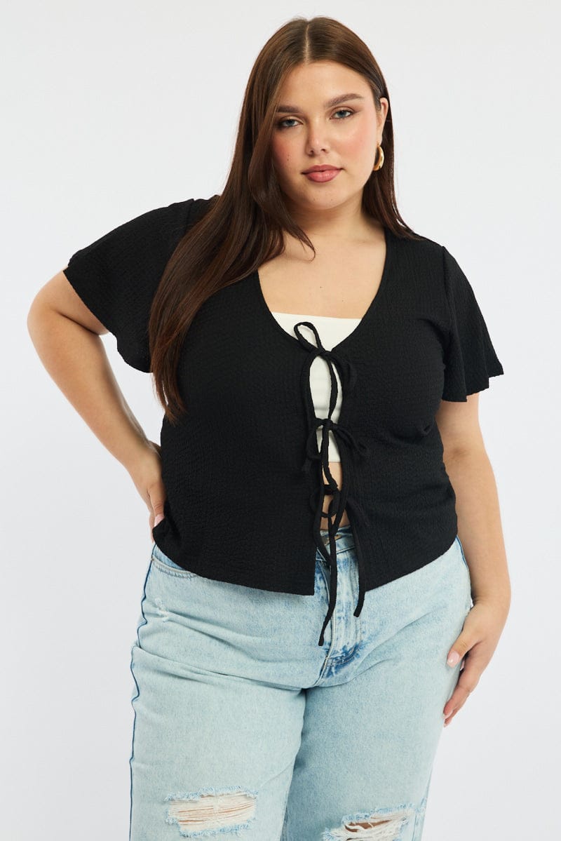 Black Tie Up Top Short Sleeve for YouandAll Fashion