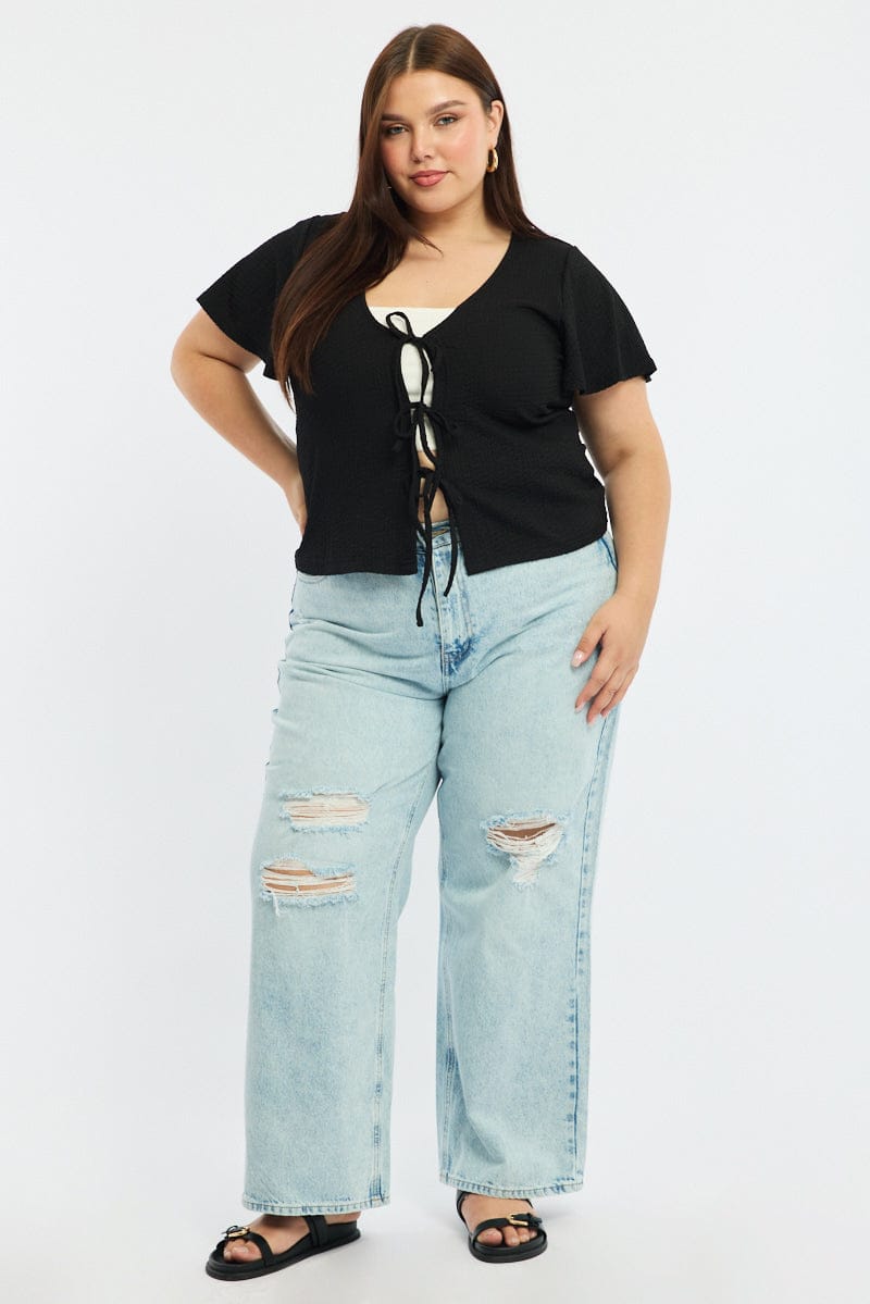 Black Tie Up Top Short Sleeve for YouandAll Fashion