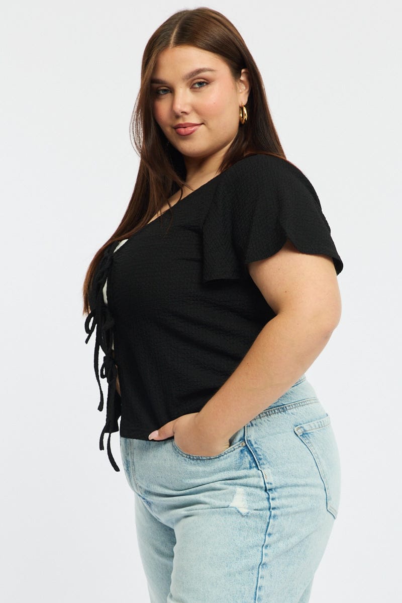 Black Tie Up Top Short Sleeve for YouandAll Fashion