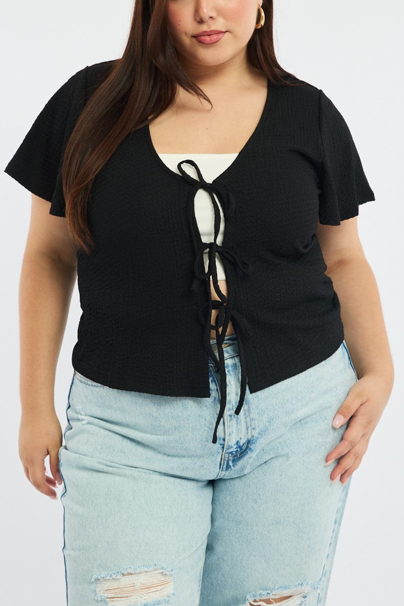 Black Tie Up Top Short Sleeve for YouandAll Fashion