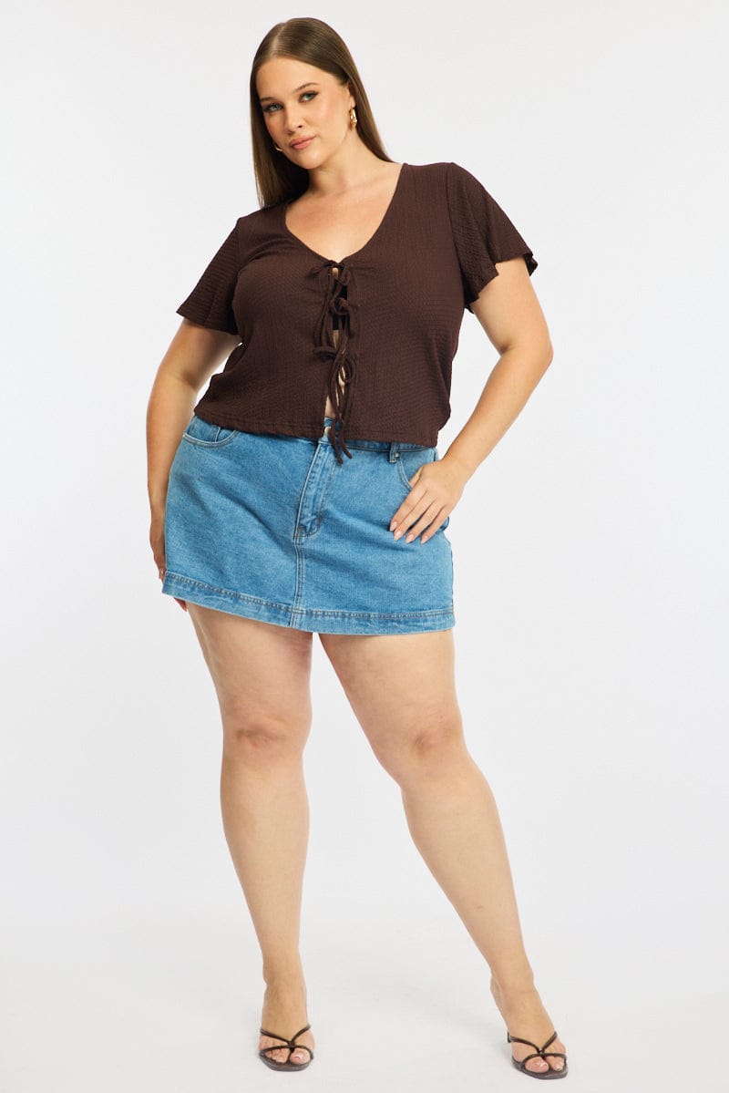 Brown Tie Up Top Short Sleeve for YouandAll Fashion