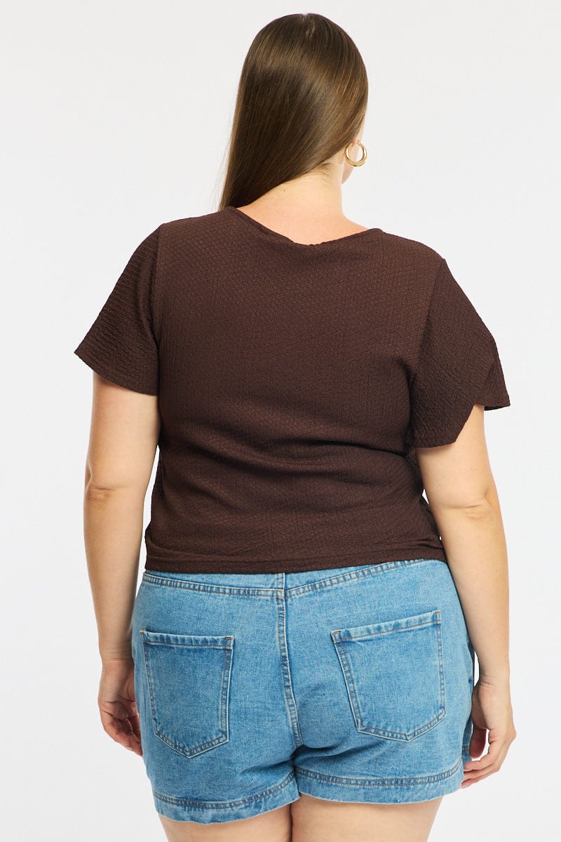 Brown Tie Up Top Short Sleeve for YouandAll Fashion