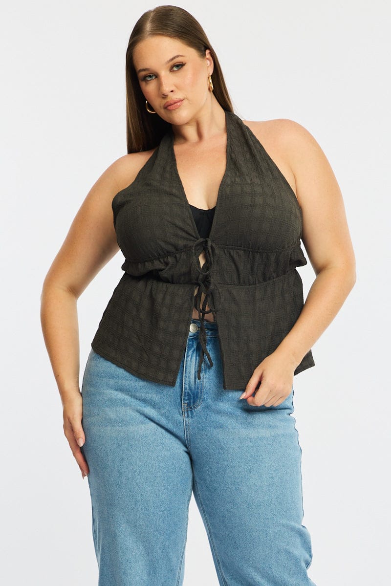Grey Tie Up Top Halter Neck for YouandAll Fashion