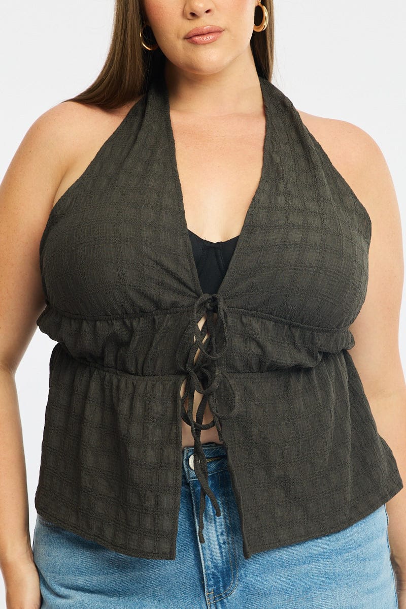Grey Tie Up Top Halter Neck for YouandAll Fashion