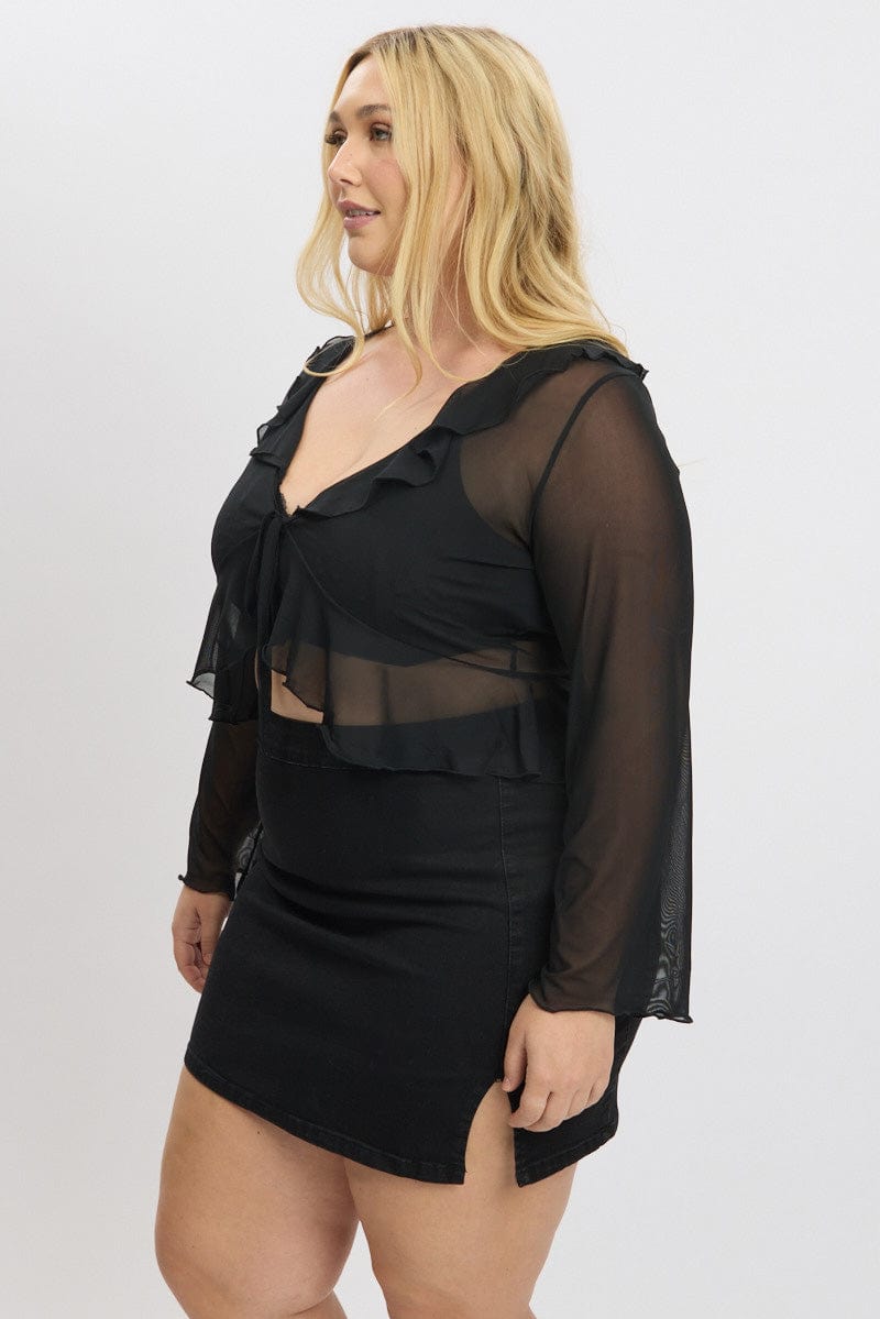 Black Mesh Frill Bolero Jacket for YouandAll Fashion