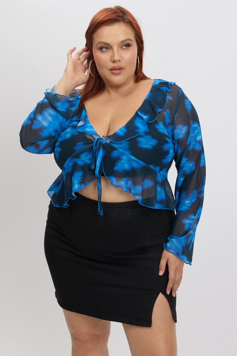 Blue Abstract Mesh Frill Bolero Jacket for YouandAll Fashion