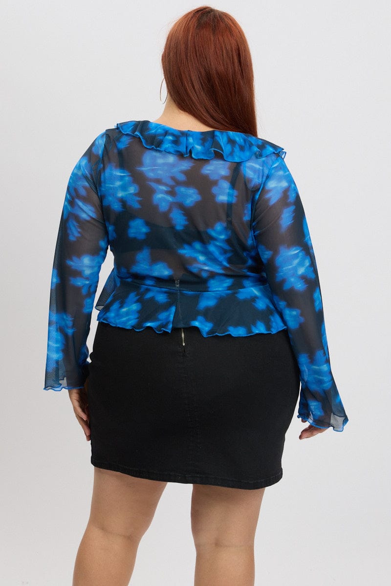 Blue Abstract Mesh Frill Bolero Jacket for YouandAll Fashion