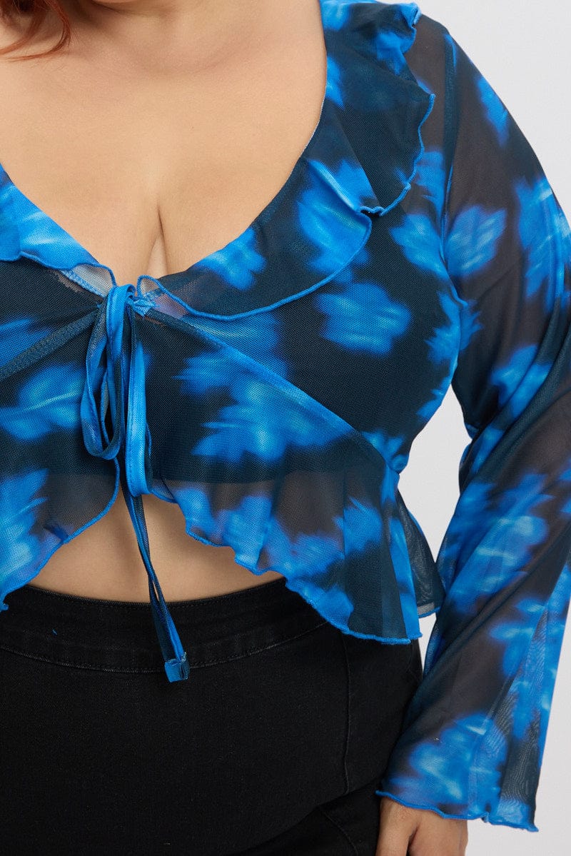 Blue Abstract Mesh Frill Bolero Jacket for YouandAll Fashion