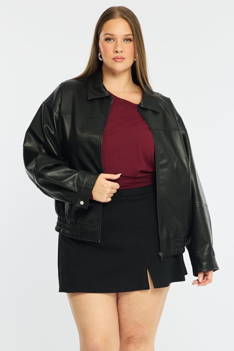 Black Bomber Jacket Faux Leather for YouandAll Fashion