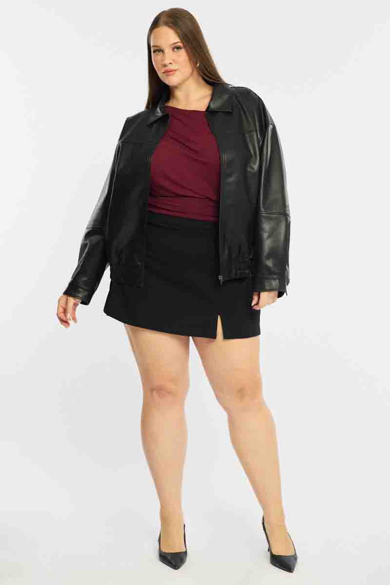 Black Bomber Jacket Faux Leather for YouandAll Fashion