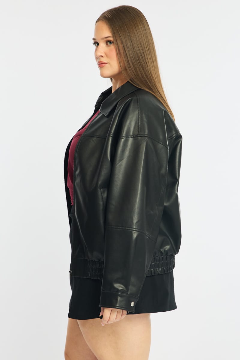 Black Bomber Jacket Faux Leather for YouandAll Fashion