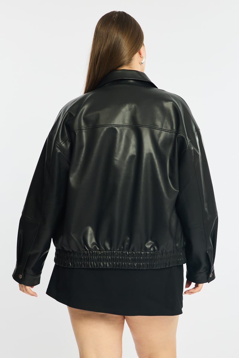 Black Bomber Jacket Faux Leather for YouandAll Fashion