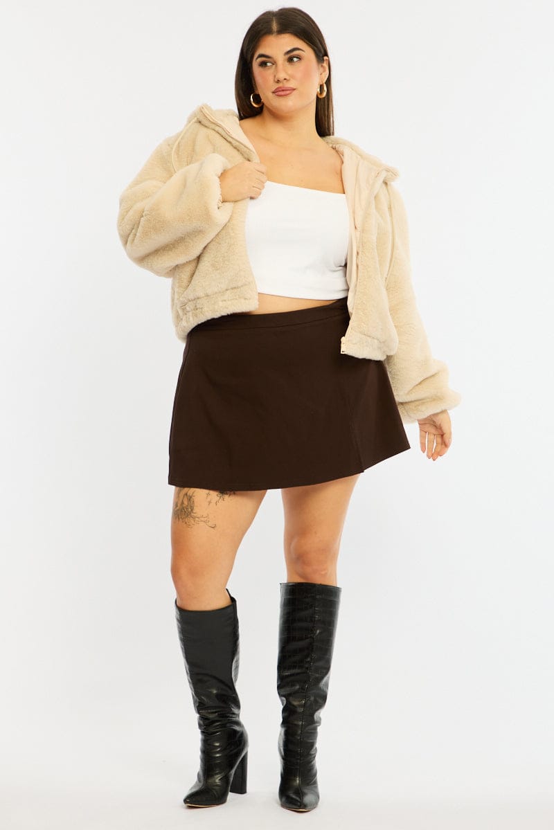 Beige Fur Jacket Long Sleeve Hoodie for YouandAll Fashion