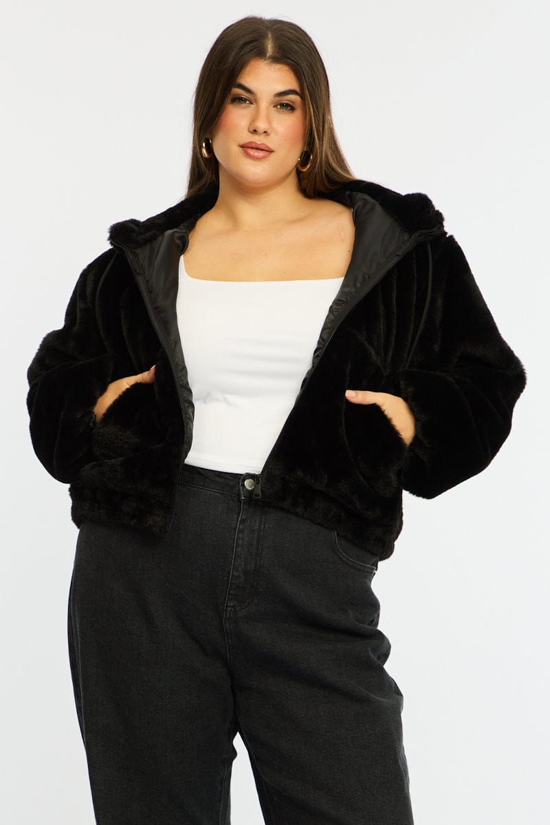 Black Fur Jacket Long Sleeve Hoodie for YouandAll Fashion