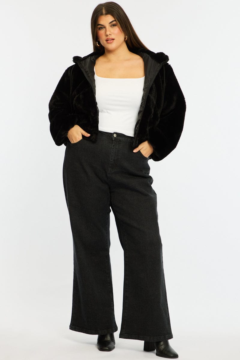 Black Fur Jacket Long Sleeve Hoodie for YouandAll Fashion