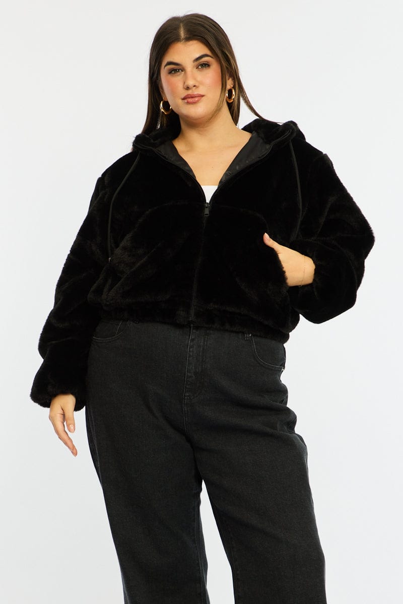 Black Fur Jacket Long Sleeve Hoodie for YouandAll Fashion