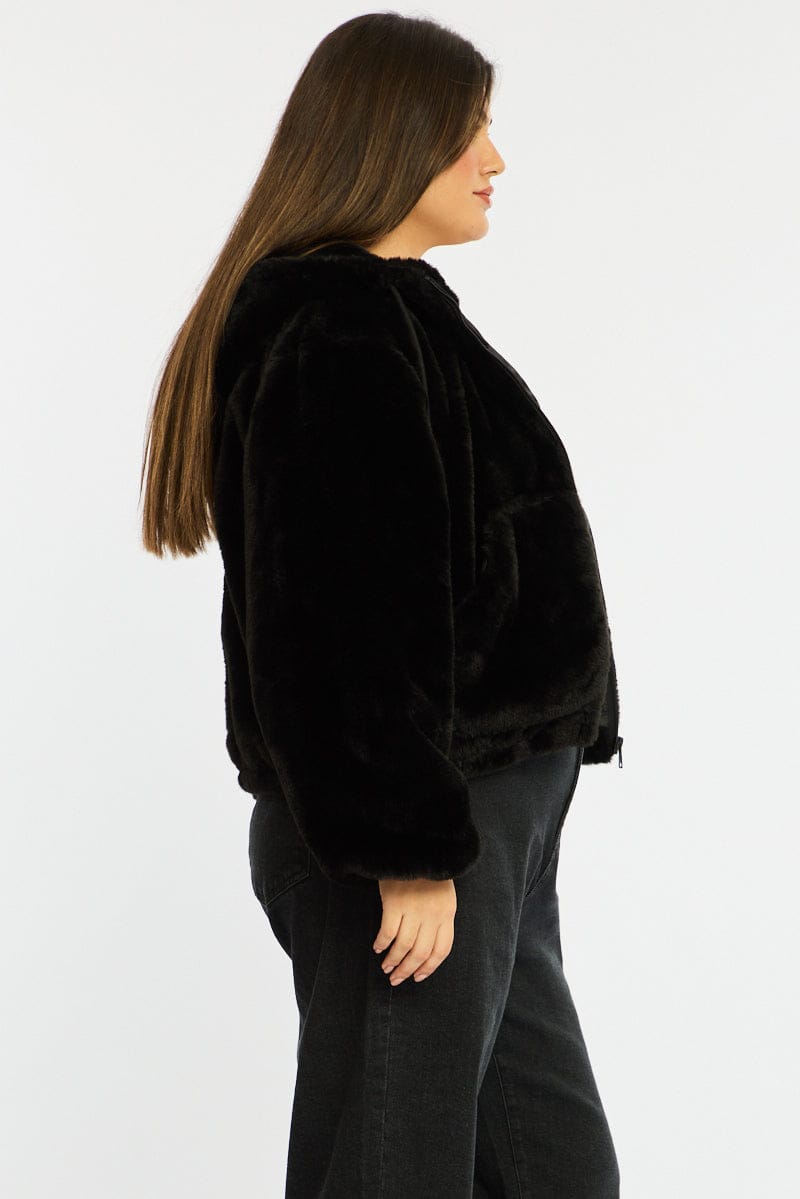 Black Fur Jacket Long Sleeve Hoodie for YouandAll Fashion
