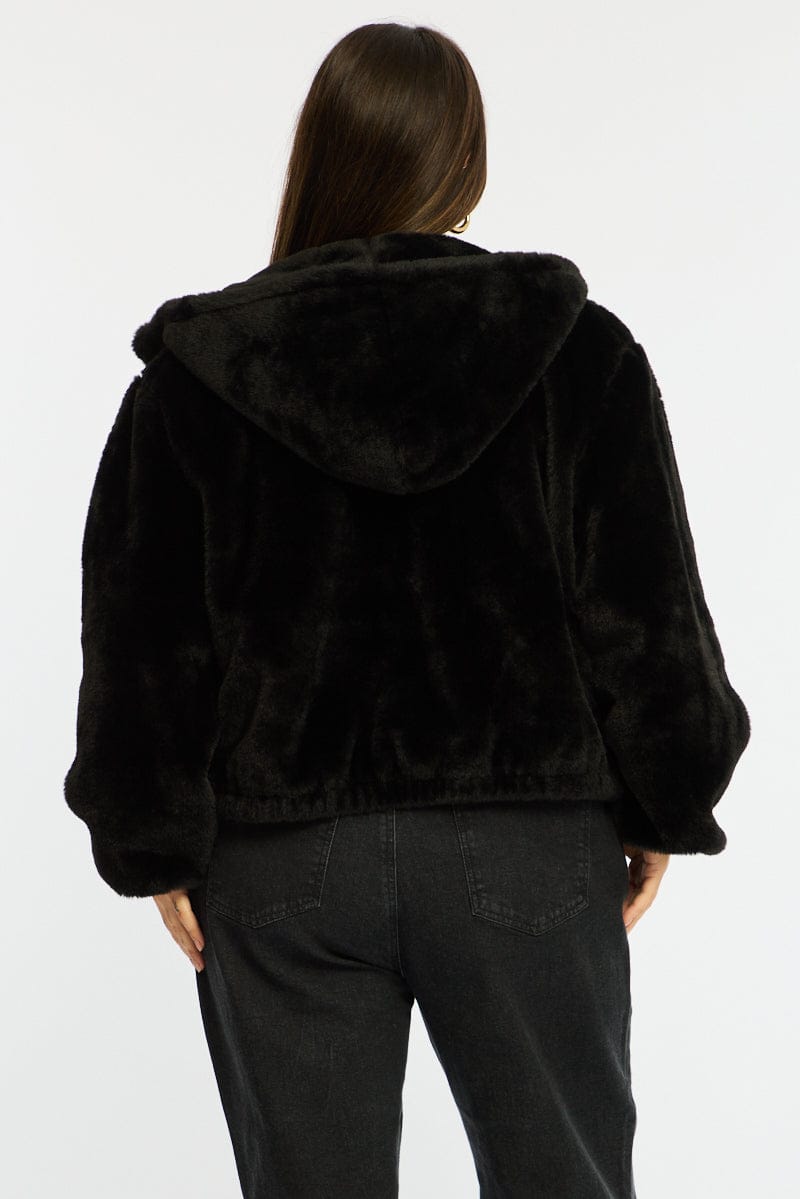 Black Fur Jacket Long Sleeve Hoodie for YouandAll Fashion