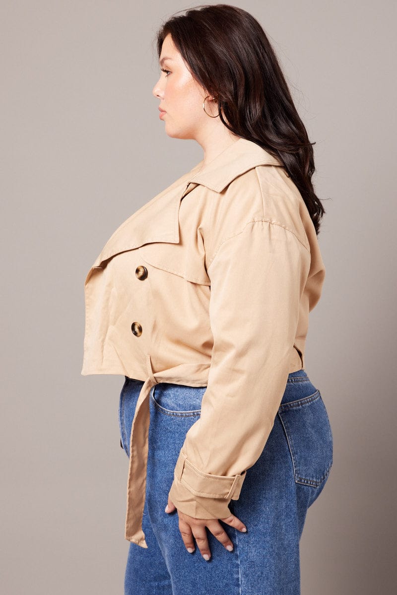 Beige Crop Trench Coat for YouandAll Fashion