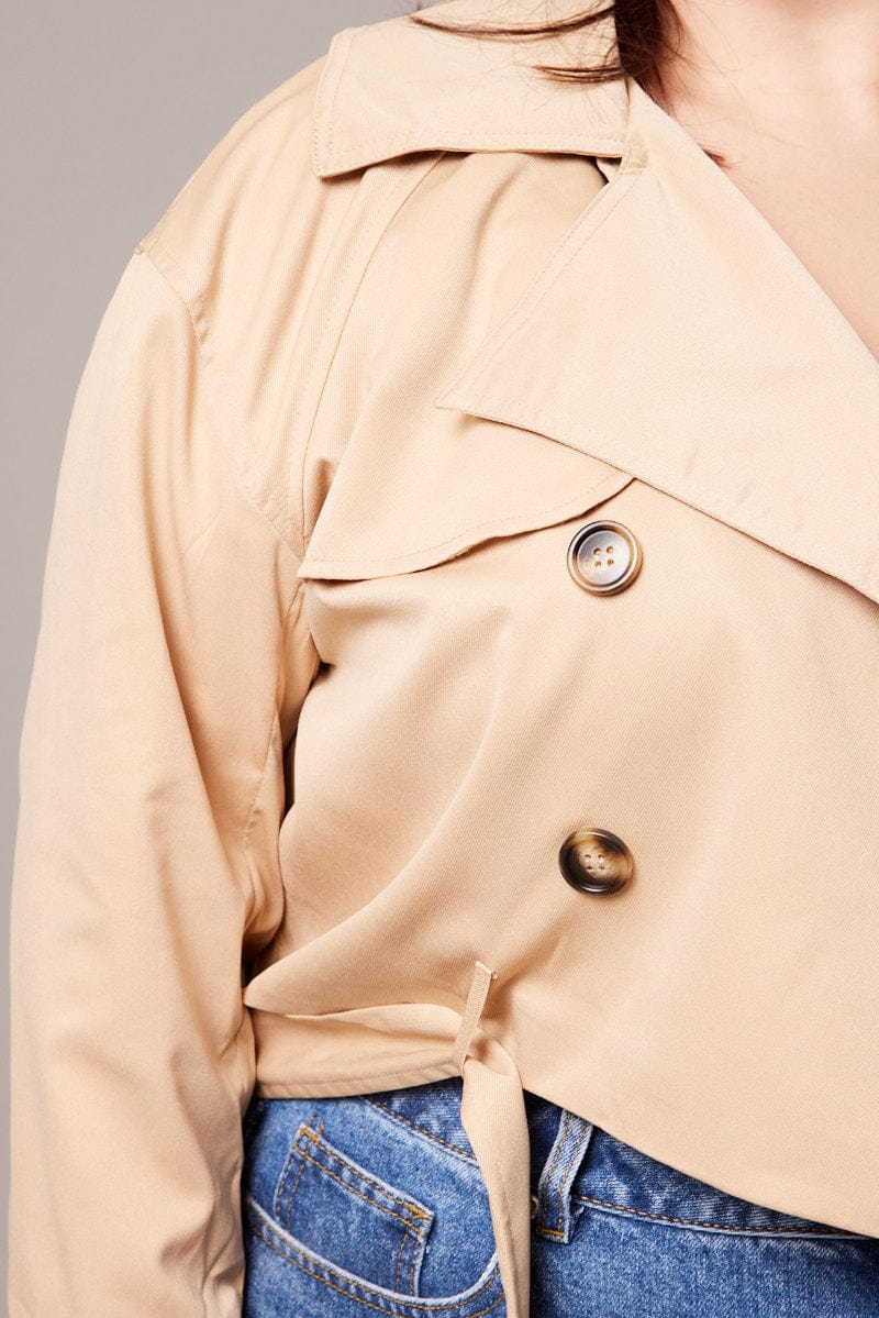 Beige Crop Trench Coat for YouandAll Fashion