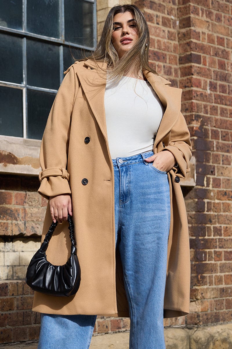 Beige Longline Belted Lined Coat for YouandAll Fashion