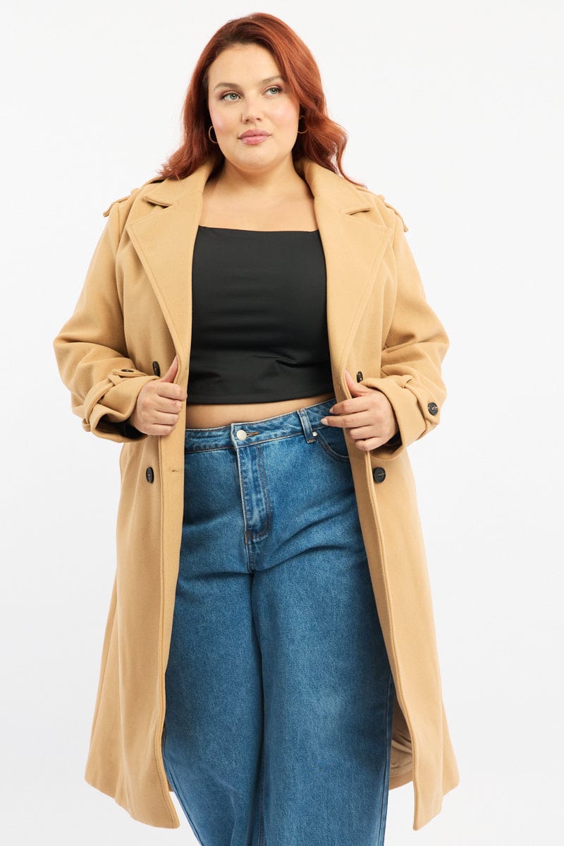 Beige Longline Belted Lined Coat for YouandAll Fashion