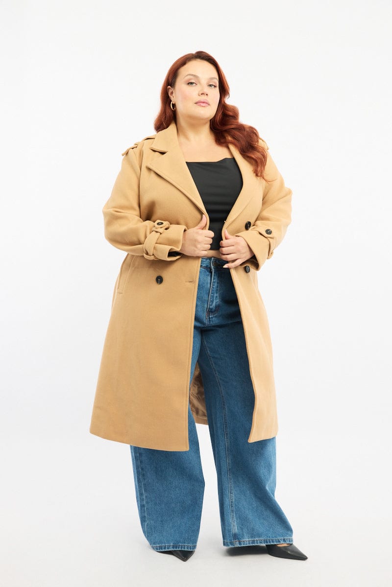 Beige Longline Belted Lined Coat for YouandAll Fashion