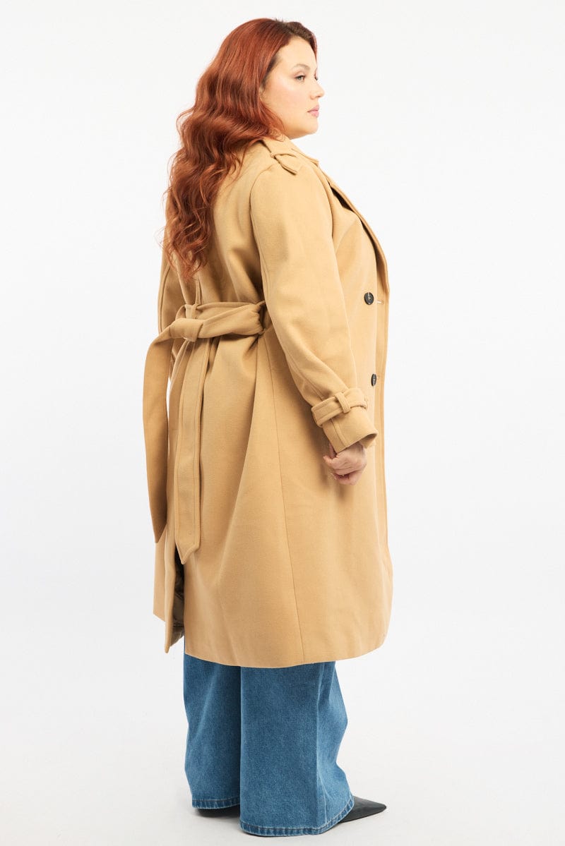 Beige Longline Belted Lined Coat for YouandAll Fashion