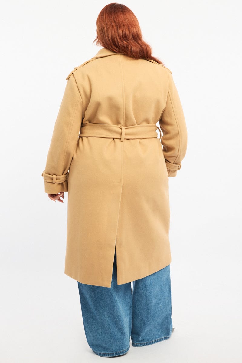 Beige Longline Belted Lined Coat for YouandAll Fashion