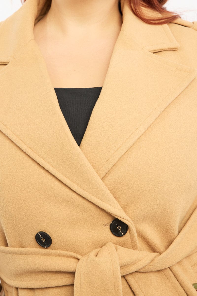 Beige Longline Belted Lined Coat for YouandAll Fashion
