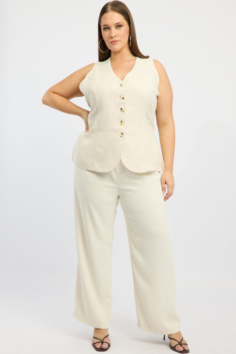 Beige Longline Linen Blend Tie Back Vest for YouandAll Fashion