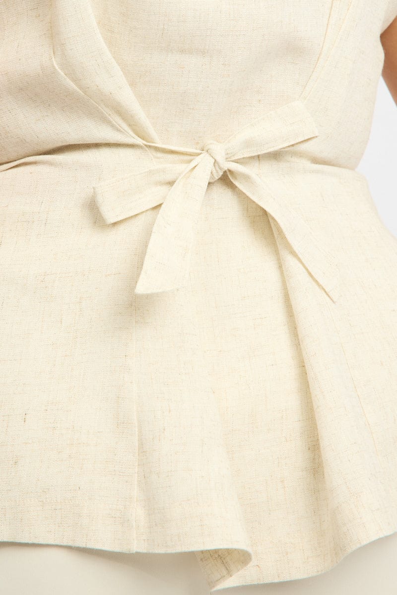 Beige Longline Linen Blend Tie Back Vest for YouandAll Fashion