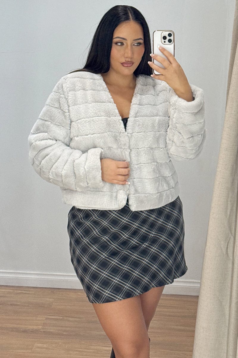 Grey Faux Fur Jacket for YouandAll Fashion
