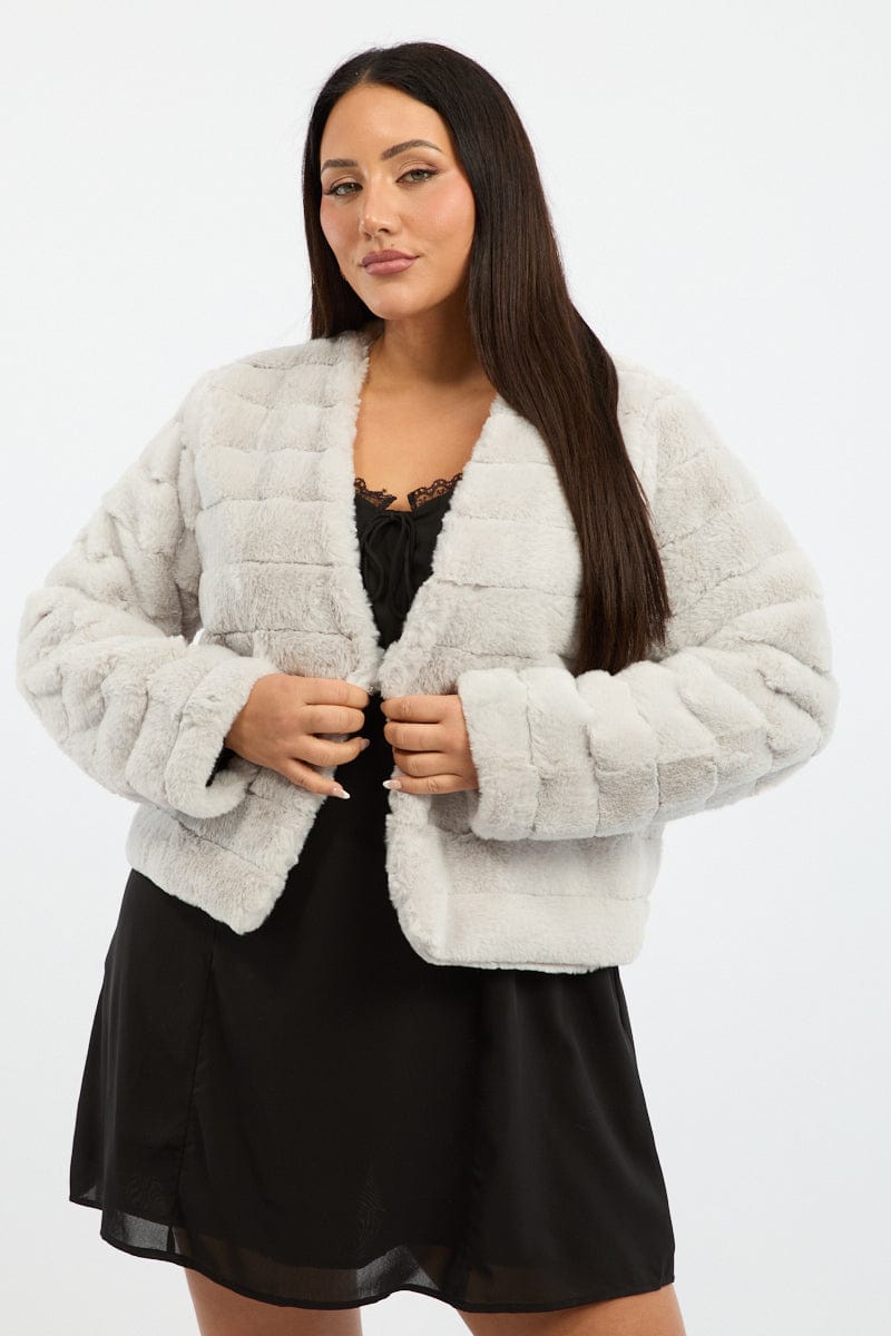 Grey Faux Fur Jacket for YouandAll Fashion