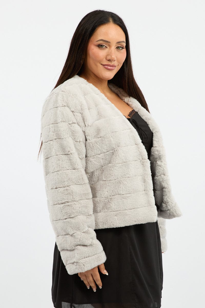 Grey Faux Fur Jacket for YouandAll Fashion