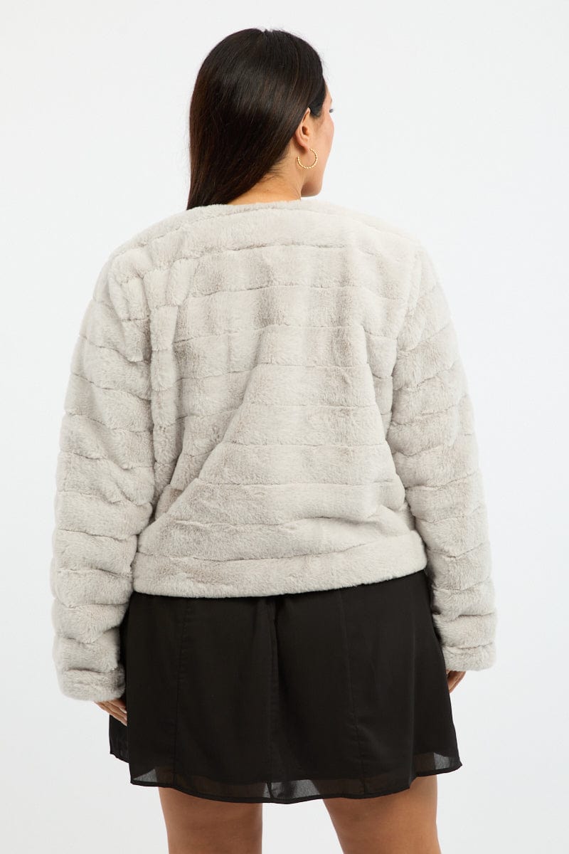 Grey Faux Fur Jacket for YouandAll Fashion