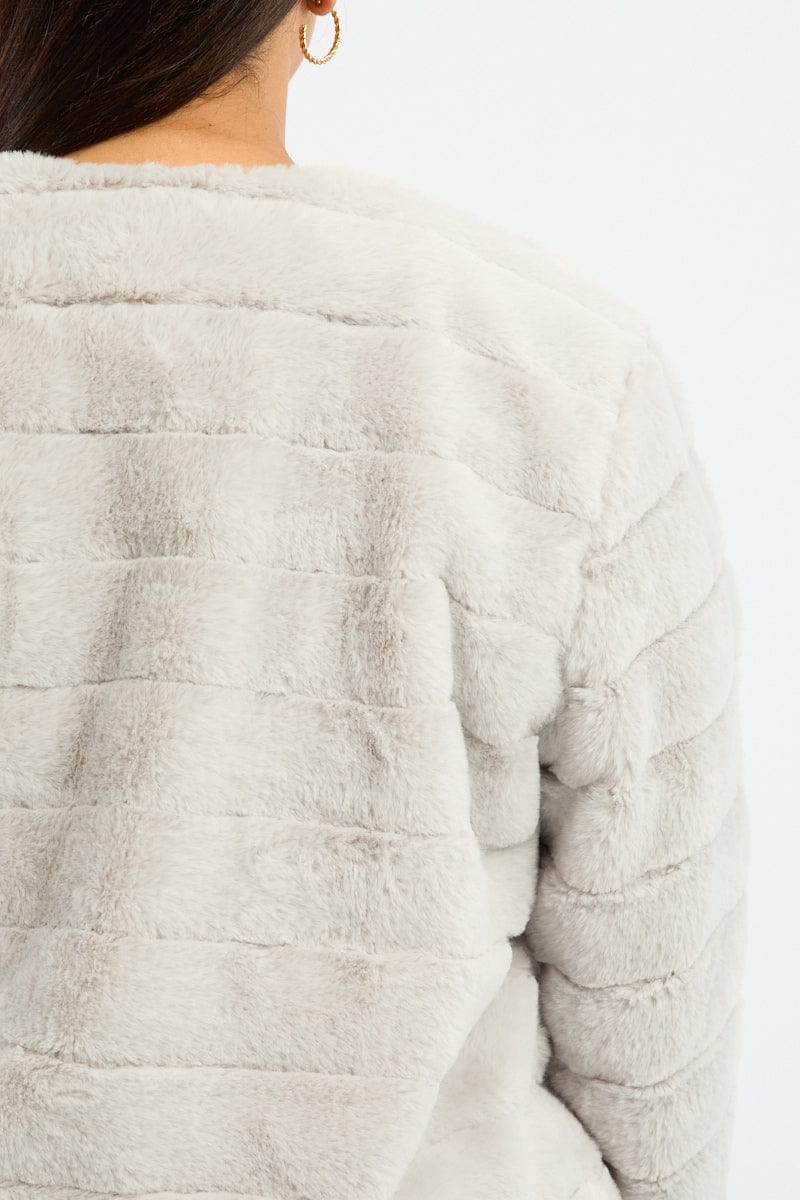 Grey Faux Fur Jacket for YouandAll Fashion