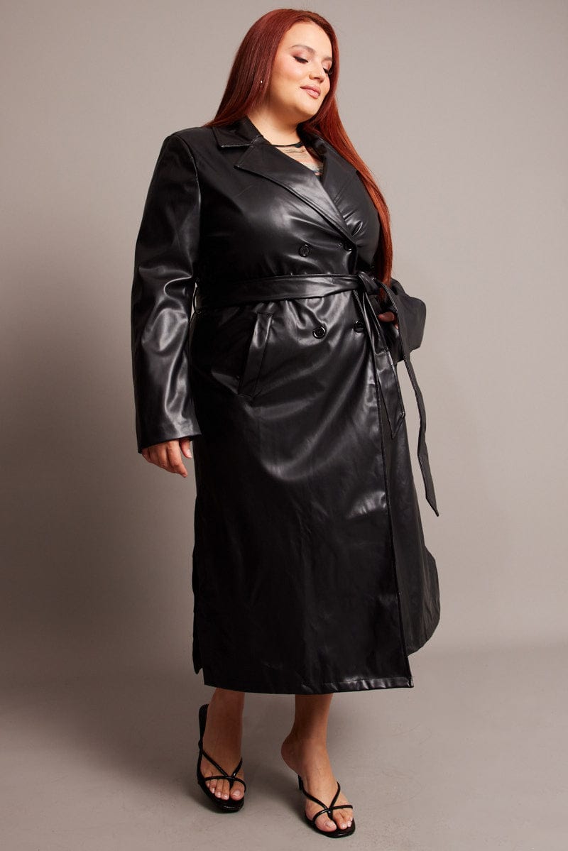 Black PU Coat with Shoulder Pads for YouandAll Fashion