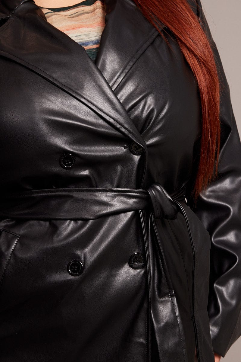 Black Pu Coat With Shoulder Pads for YouandAll Fashion