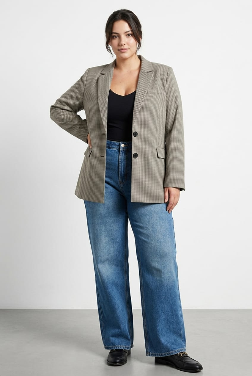 Brown Check Blazer Long Sleeve Lined for YouandAll Fashion