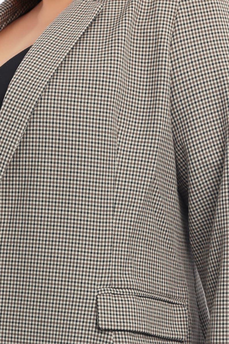 Brown Check Blazer Long Sleeve Lined for YouandAll Fashion