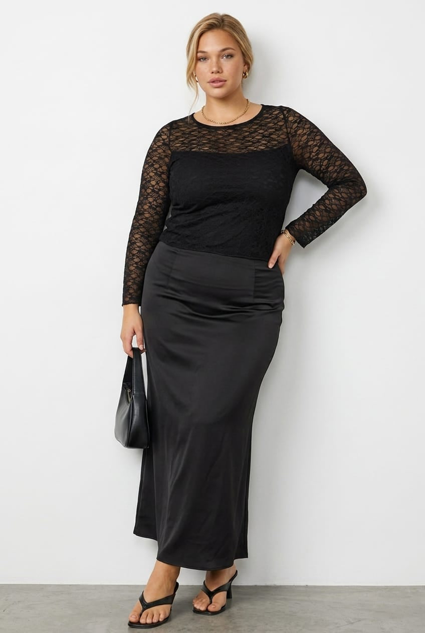 Black Satin Maxi Skirt