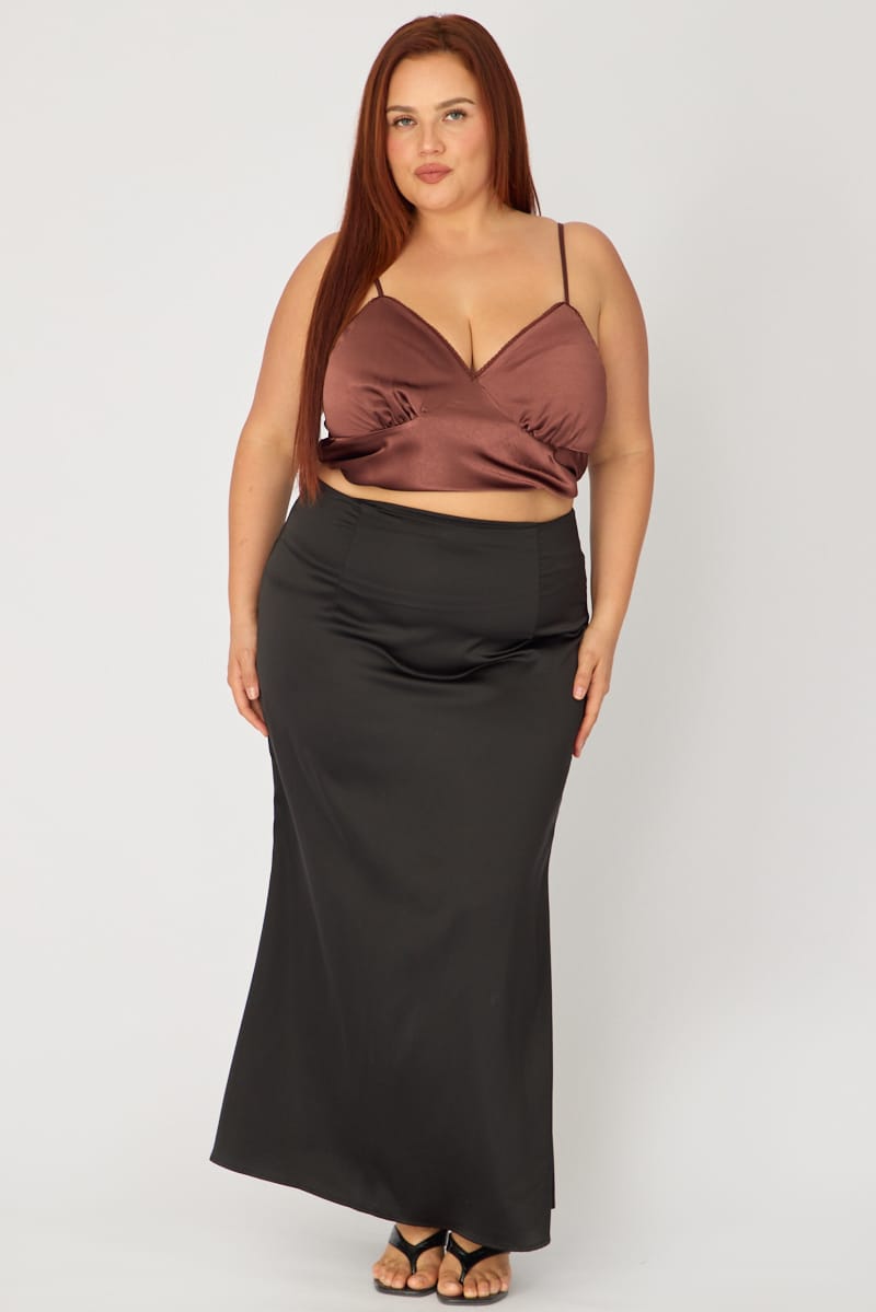 Black Satin Maxi Skirt for YouandAll Fashion