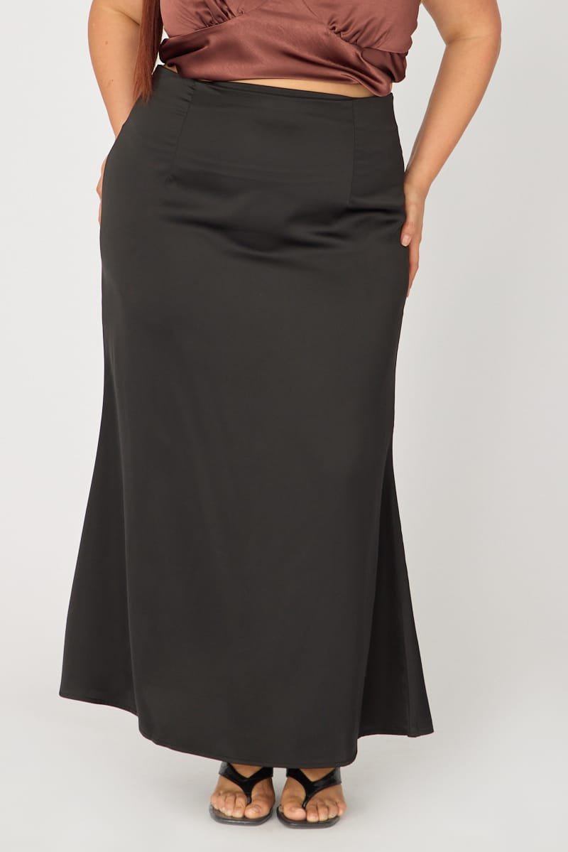 Black Satin Maxi Skirt for YouandAll Fashion