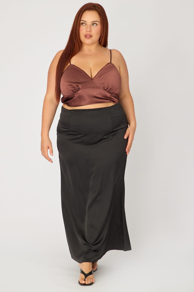Black Satin Maxi Skirt for YouandAll Fashion